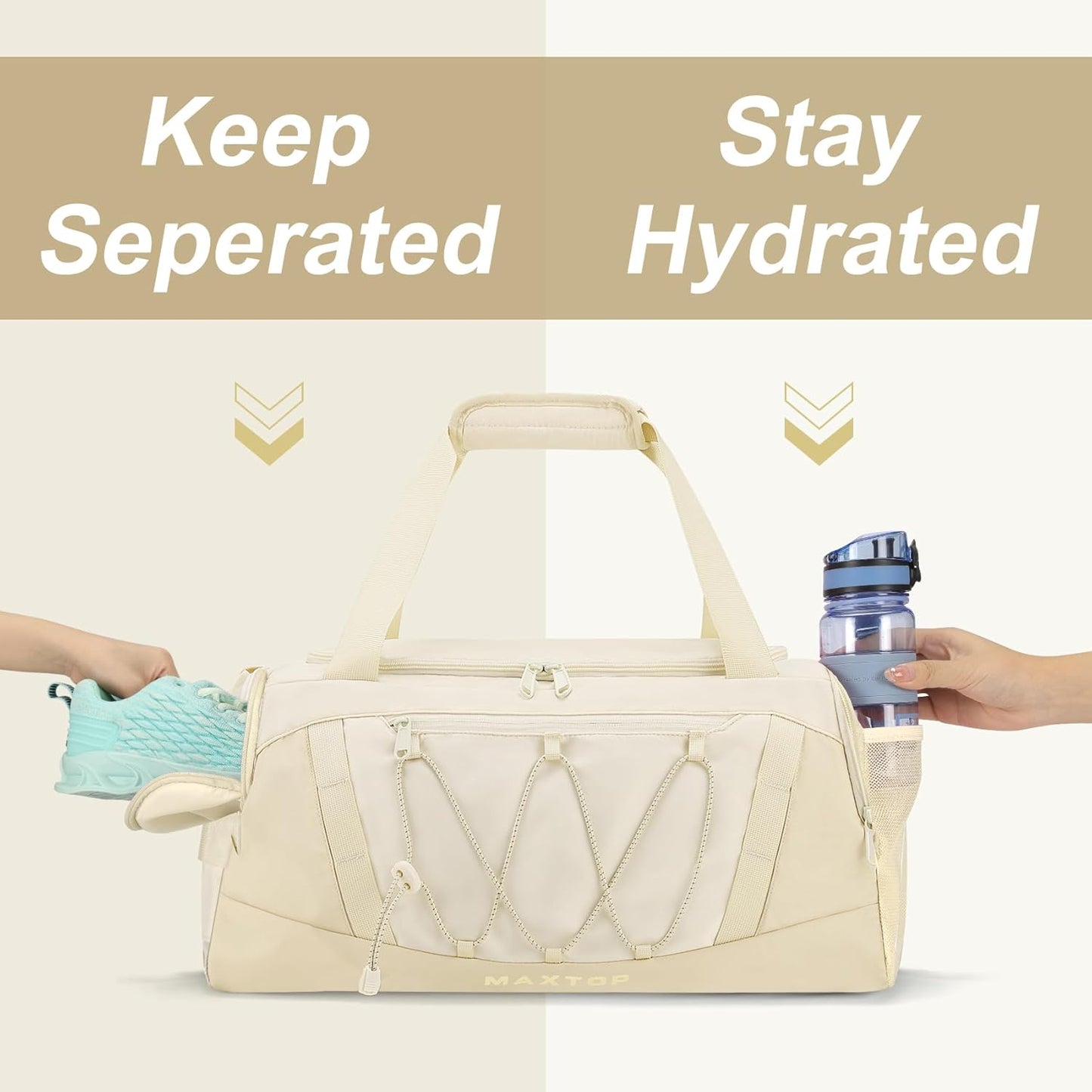 MAXTOP Gym Bag for Women Men Travel Duffle Bag Large Capacity Carry On Weekender Overnight Bag With Shoe Compartment Gym Tote Dry Wet Separation Duffel Bag for Travel