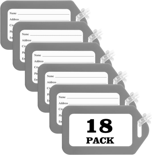 18 Pack Luggage Tag Bright Luggage Tags for Suitcases Bag Tags Name Tags for Kids Travel Accessories Must Haves by Sodsay (Grey)