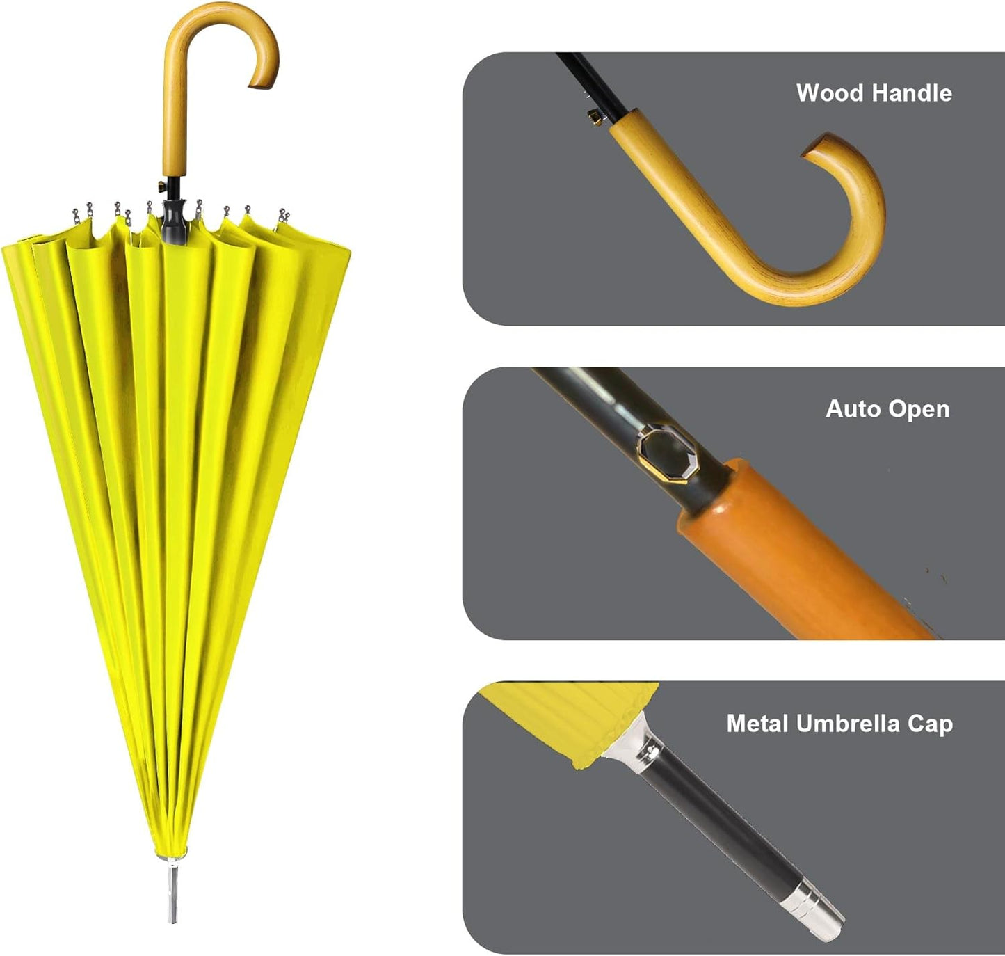 MRTLLOA 52 Inch Windproof Large Umbrellas for Rain, 16 Ribs, J Wooden Handle, 210T High-density Fabric Golf Stick Umbrella