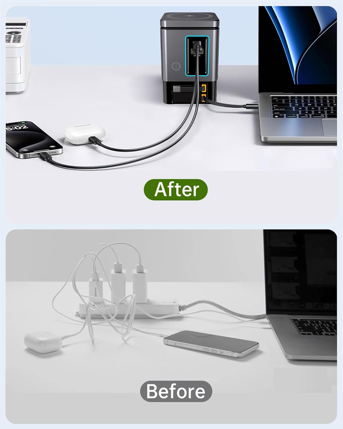 105W GaN Retractable Charger, 6-in-1 Charging Station with Magnetic Pad – MagSafe Compatible, USB-C Fast Charging for iPhone, AirPods, MacBook, Apple Watch, and Other Phones, Tablets, Laptops