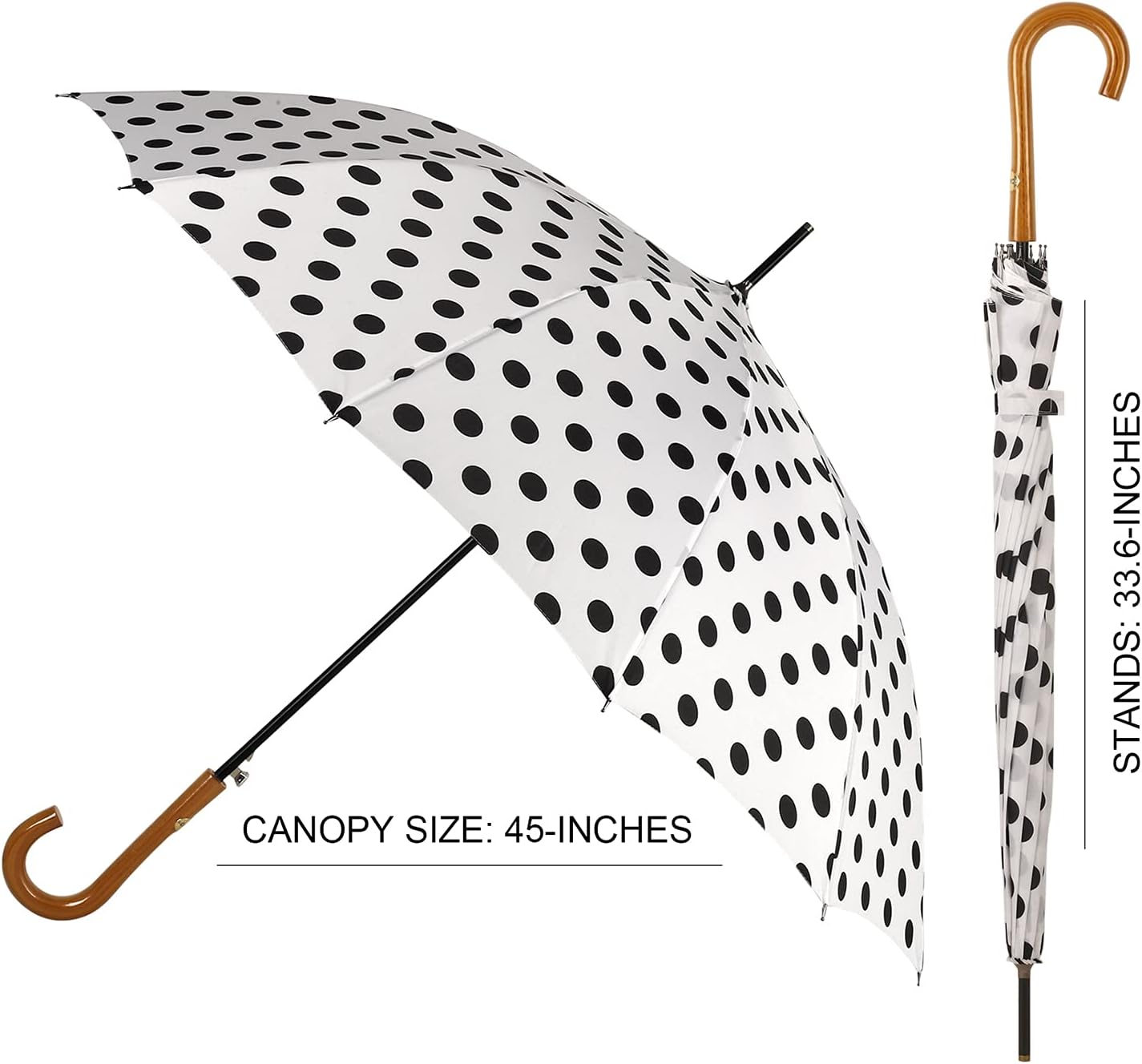 Agaric Classic Wooden Hook Handle J Stick Umbrella Auto Open Windproof Umbrella for Women (White)