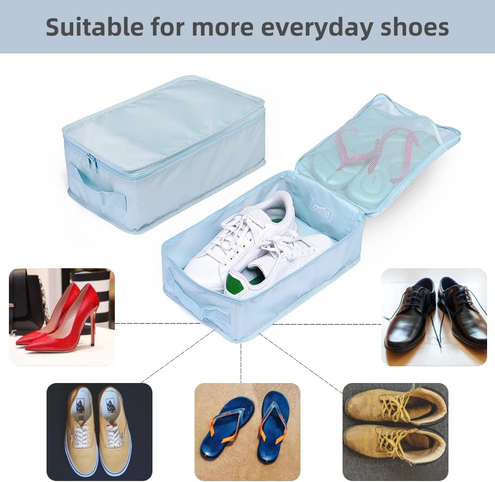 Travel Shoe Bags, Foldable Waterproof Shoe Pouches Organizer-Double Layer (6 Blue Shoe Bags)