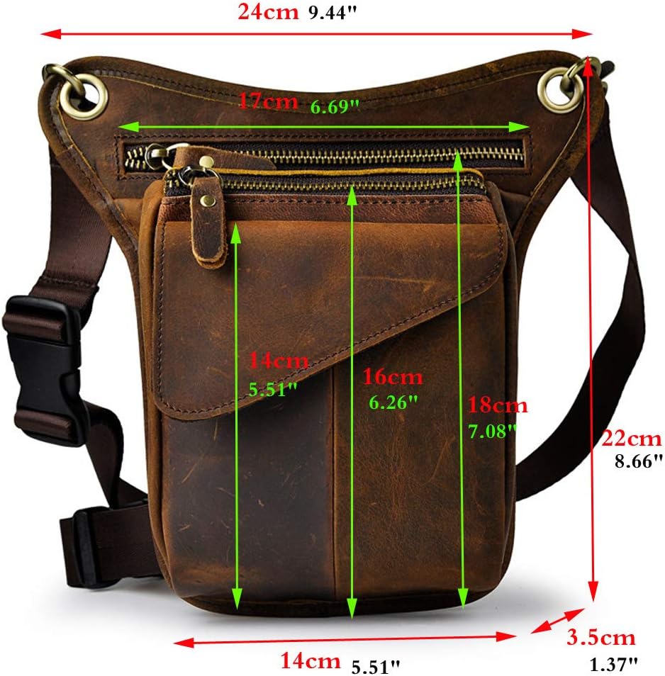 Leather Waist Pack Drop Leg Bag for Men Women Belt Bumbag Multi-Purpose Motorcycle Bike Outdoor Sports Tactical Cycling Riding Hiking Camping Pouch