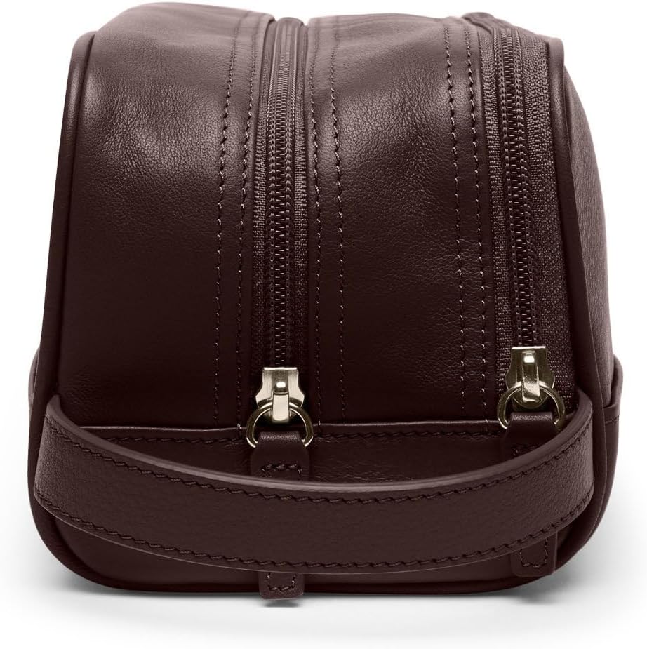 Leatherology Brown Leather Toiletry Bag – Small Double Zip Dopp Kit – Full Grain Leather Travel Organizer with Water-Resistant Lining – Compact Grooming Bag for Men or Women