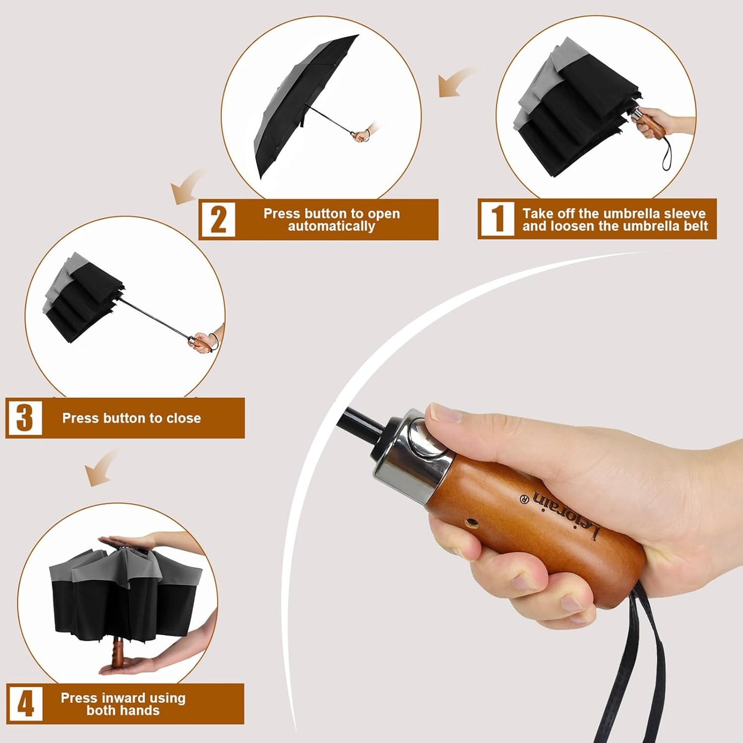 Lejorain Large Compact Golf Umbrella - Oversized Auto Open Close Folding Golf Umbrella Travel 210T Dupont Teflon Coated Vented Windproof Double Canopy for Women Men