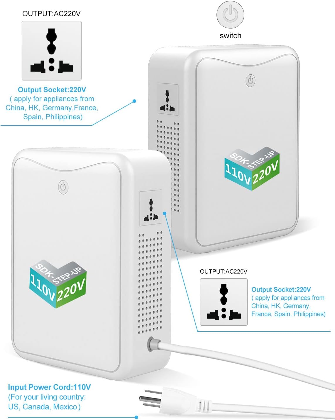 120v to 240v Step Up Transformer 1000W Power Voltage Converters, No Noise, Suit for Coffee Machines, Rice Cookers and Other Kitchen Appliances ，using 220V Asia Euro Appliance in US