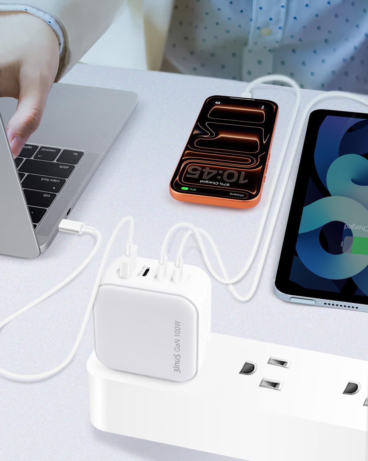 100W USB C GaN Wall Charger for Smart Phone 17/16 Pro/Pro Max/Plus, Plug Foldable 4-Port PD USB-C Charger with Traveller Adapters, use for Tablet, Mac Book Laptops etc.