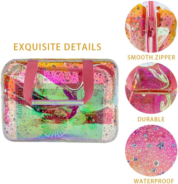 ONEART Waterproof PVC Cosmetic Bag - Clear Makeup Pouch for Travel Toiletry Organizer - Wrinkle-Resistant & Lightweight (1-Pack) (Holographic pink)