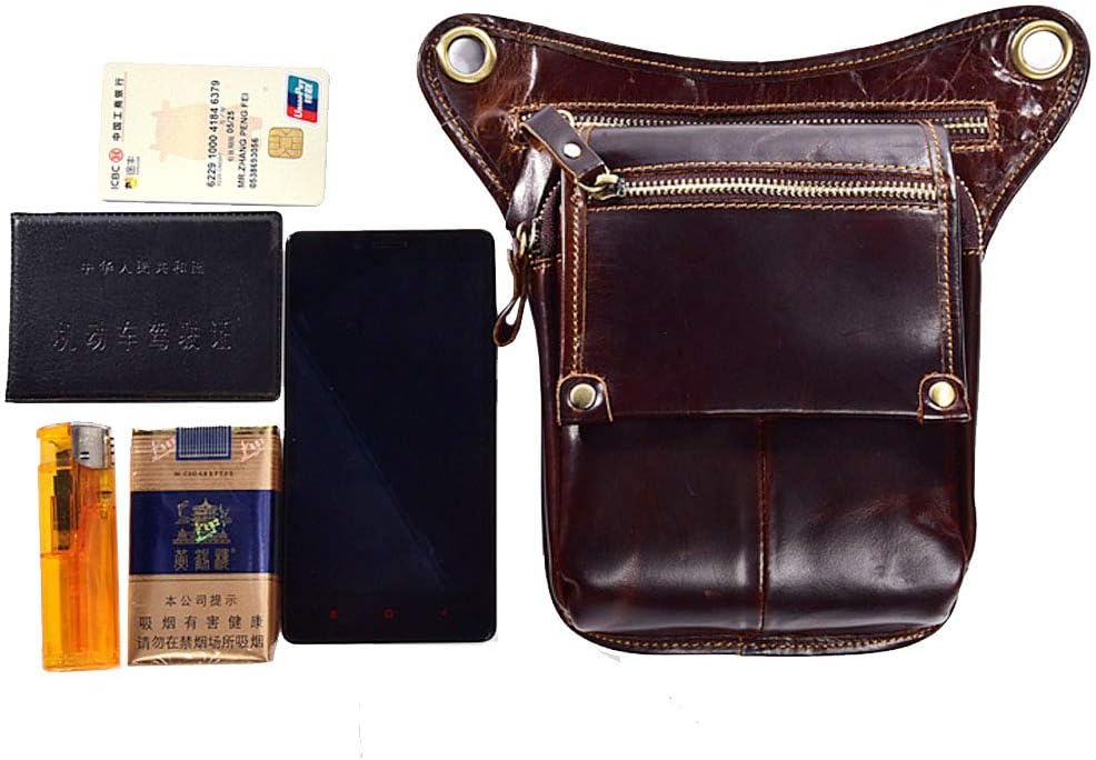 Leather Waist Pack Drop Leg Bag for Men Women Belt Bumbag Multi-Purpose Motorcycle Bike Outdoor Sports Tactical Cycling Riding Hiking Camping Pouch