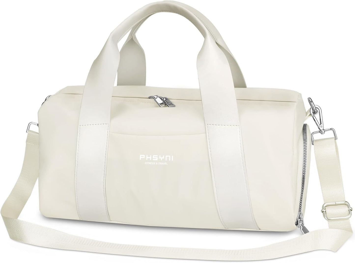 Compact Sports Gym Bag for Women, Cute Mini Duffle Bag with Wet Pocket & Shoes Compartment, Personal Item Travel Workout Bag, 16"-Small, Beige