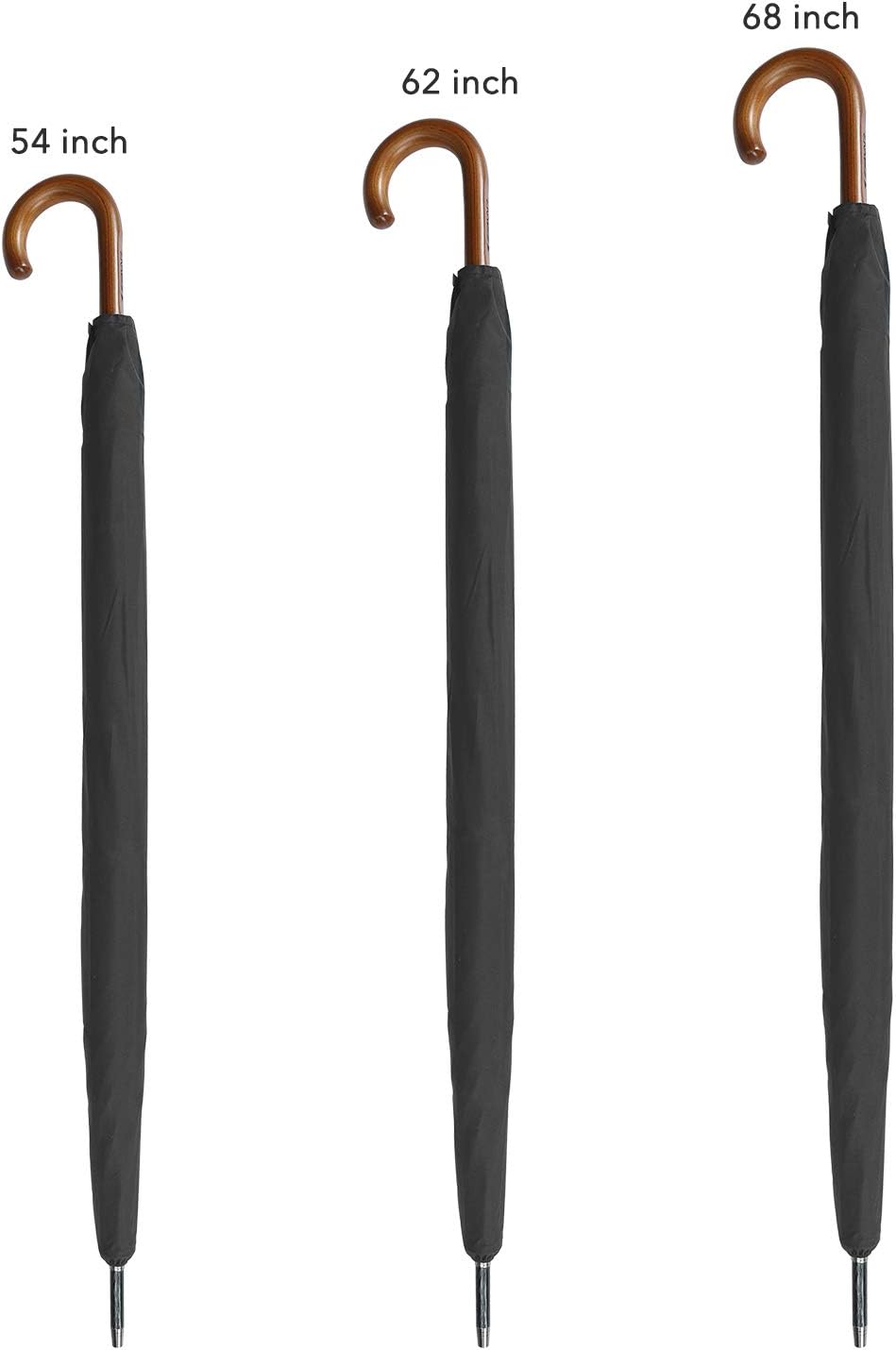 ZEKAR Wooden J-Handle Umbrella, 54/60 / 68 inch, Classic Versions, Large Windproof Stick Umbrella, Auto Open for Men and Women (Black, 60”-pack of 2)