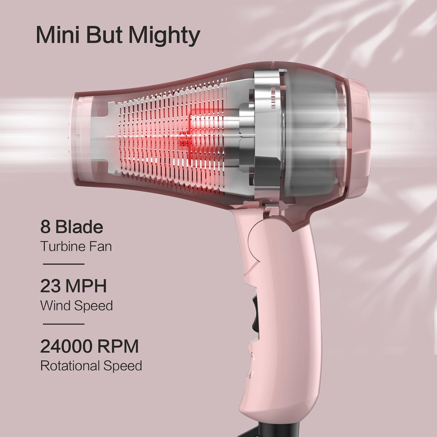 Foldable Travel Hair Dreyr Mini:Dual Voltage Lightweight Blow Dryer with Pouch,1200w Compact Pink Small Hair Dryer for Acrylic Paint Pouring(Light Pink)