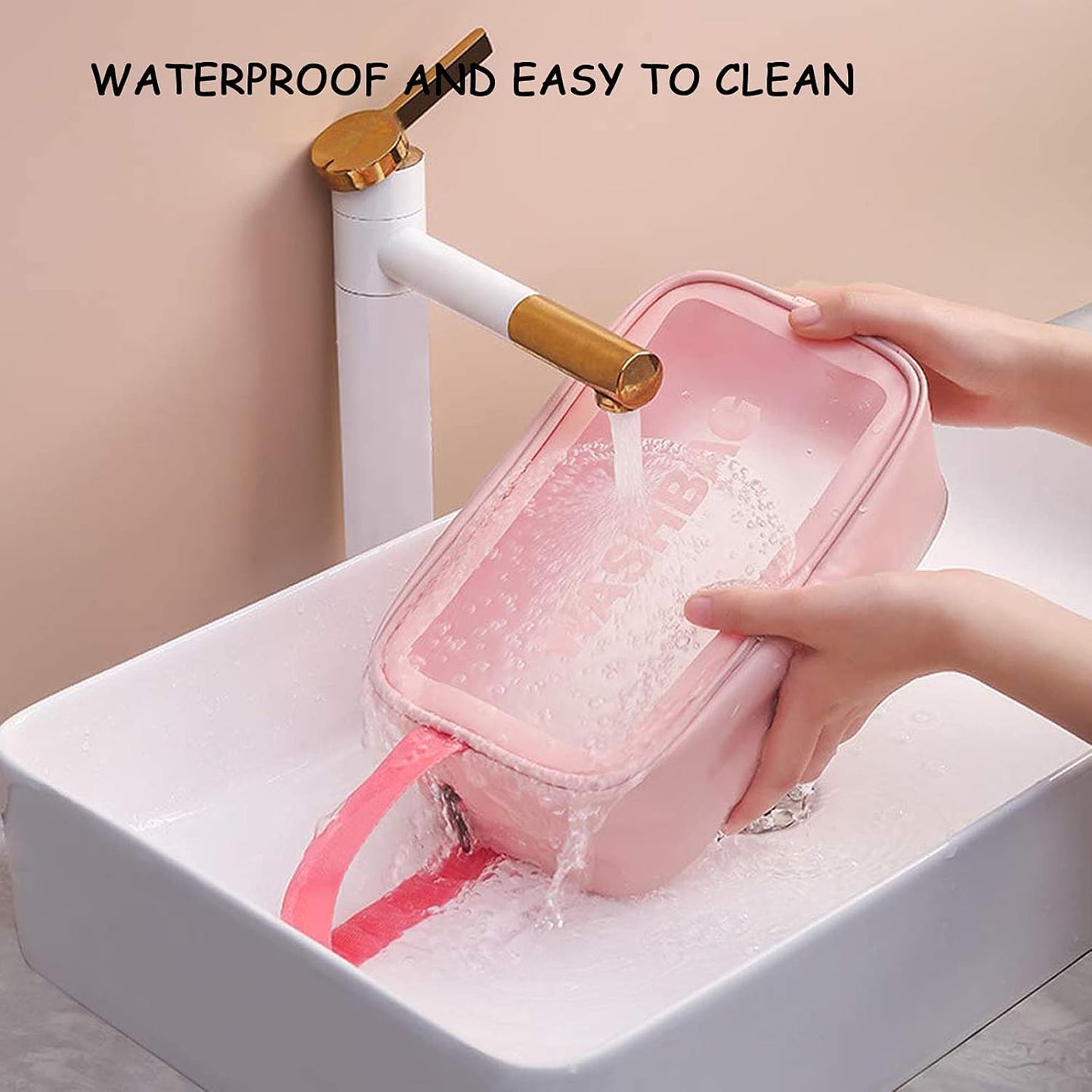 Clear Travel Bags for Toiletries, 3Pcs Portable PVC Waterproof Cosmetic Bags, Transparent Travel Storage Carry Pouch, Toiletry Bags and Cosmetics Organizer for Women Men (Pink)