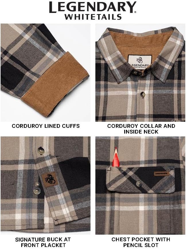 Legendary Whitetails Men's Flannel Shirt Long Sleeve Button Down 100% Cotton