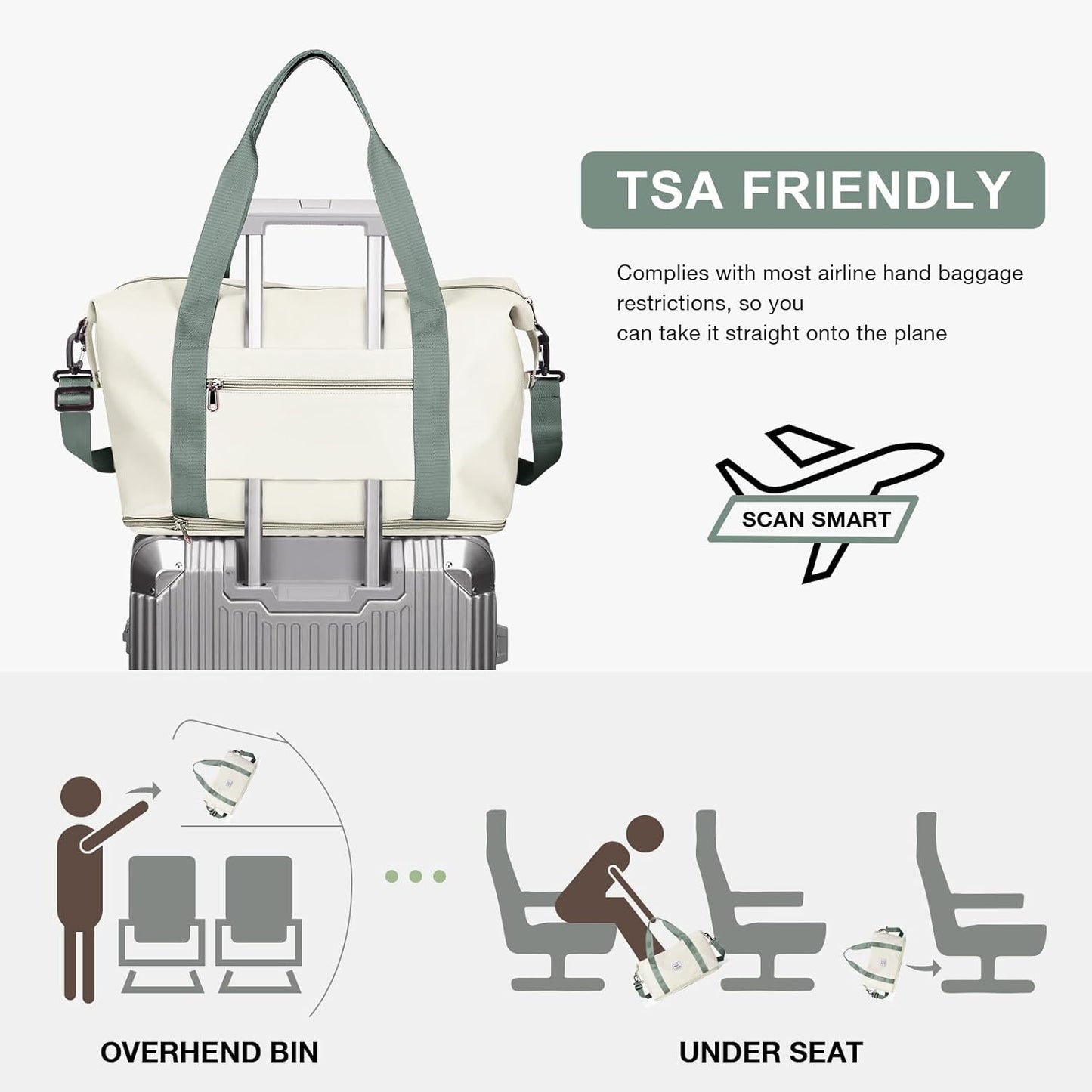 Travel Duffel Bag, Sports Tote Gym Bag, Shoulder Weekender Overnight Bag for Women