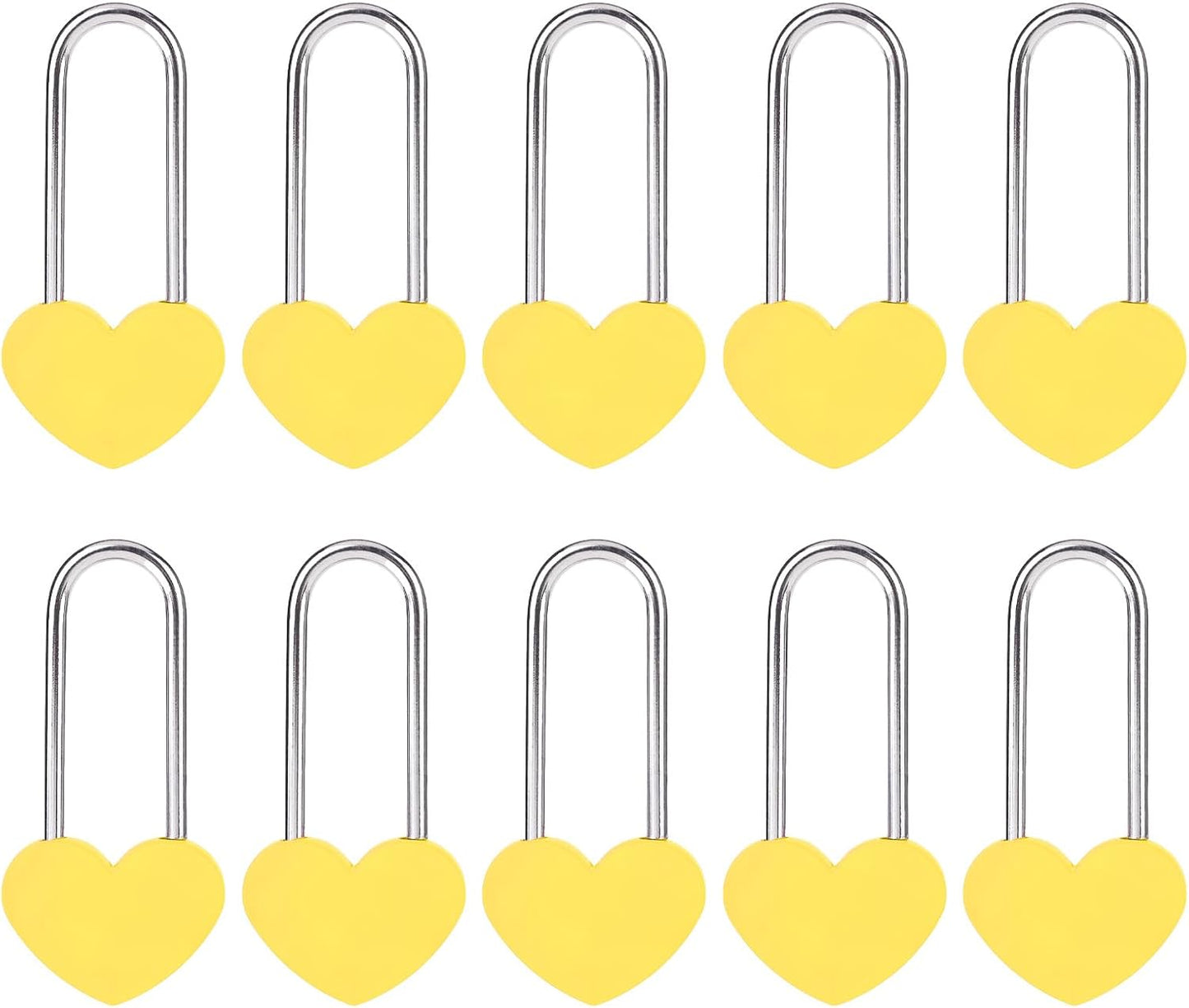 10PC 3.5" 50mm Love Lock Heart Padlock,Yellow Single Heart Wish Lock for Lovers Wedding,Valentines,Anniversary,Travel, Valentines Day, Bridge(NO Key)