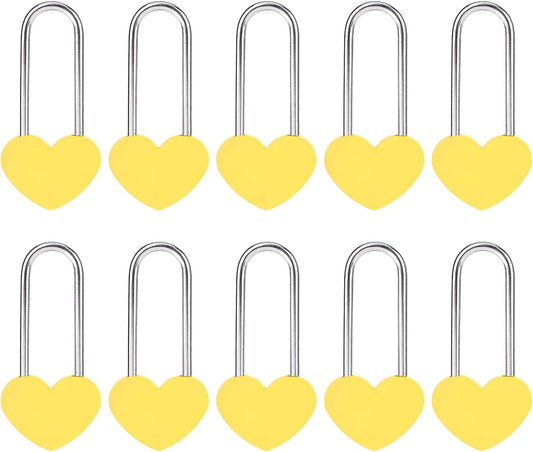 10PC 3.5" 50mm Love Lock Heart Padlock,Yellow Single Heart Wish Lock for Lovers Wedding,Valentines,Anniversary,Travel, Valentines Day, Bridge(NO Key)