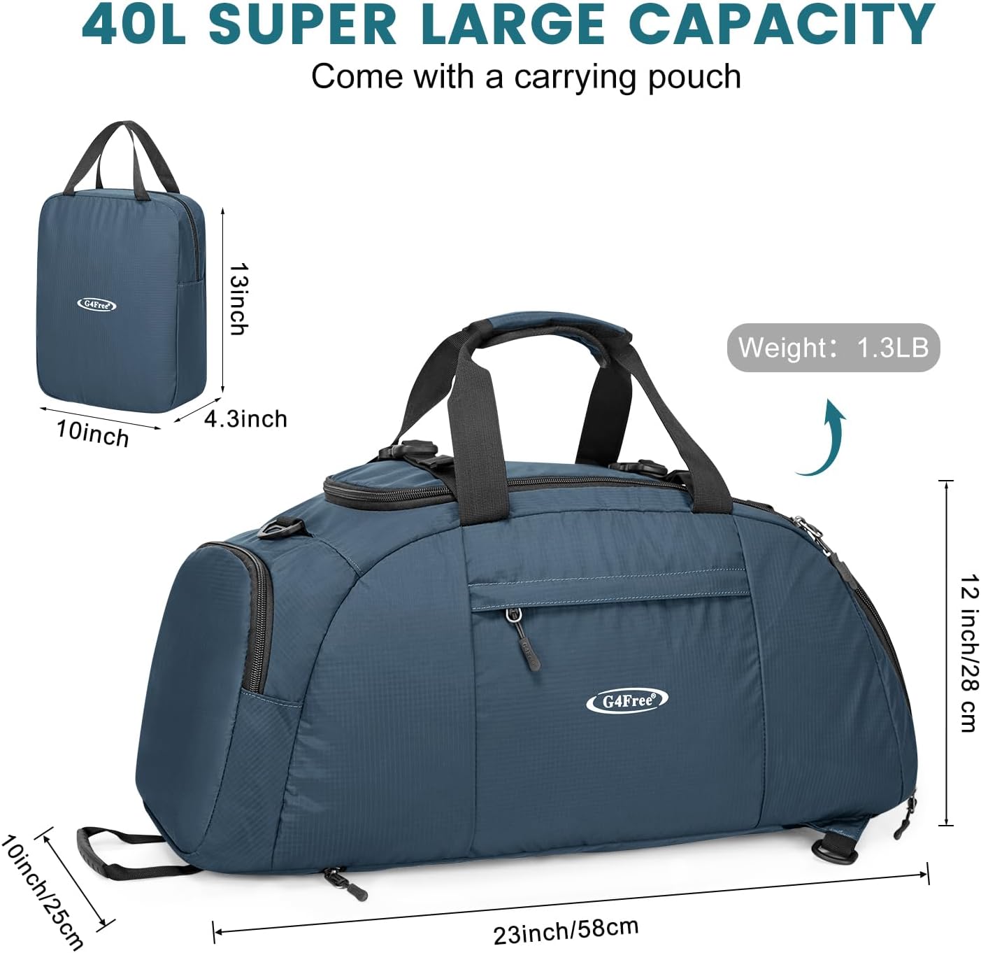 G4Free 40L 3-Way Duffle Bag Backpack Gym Bag for Men Women Sports Duffel Bag with Shoe Compartment Travel Backpack Luggage
