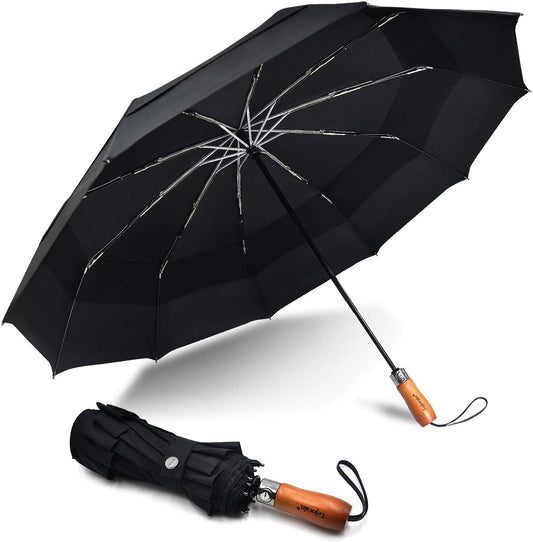 Lejorain Large Folding Golf Umbrella - Compact Mens Umbrellas Travel Rain and Windproof 54inch Collapsible Automatic Open Close Umbrella 210T Teflon Vented Double Canopy