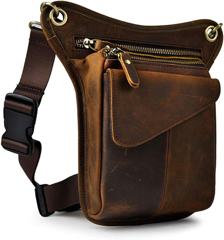 Leather Waist Pack Drop Leg Bag for Men Women Belt Bumbag Multi-Purpose Motorcycle Bike Outdoor Sports Tactical Cycling Riding Hiking Camping Pouch