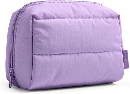 BAGSMART Small Makeup Bag, Wide Opening Cosmetic Bag Compact & Spacious, Water-Resistant Travel Organizer Pouches for Women (Lilac)