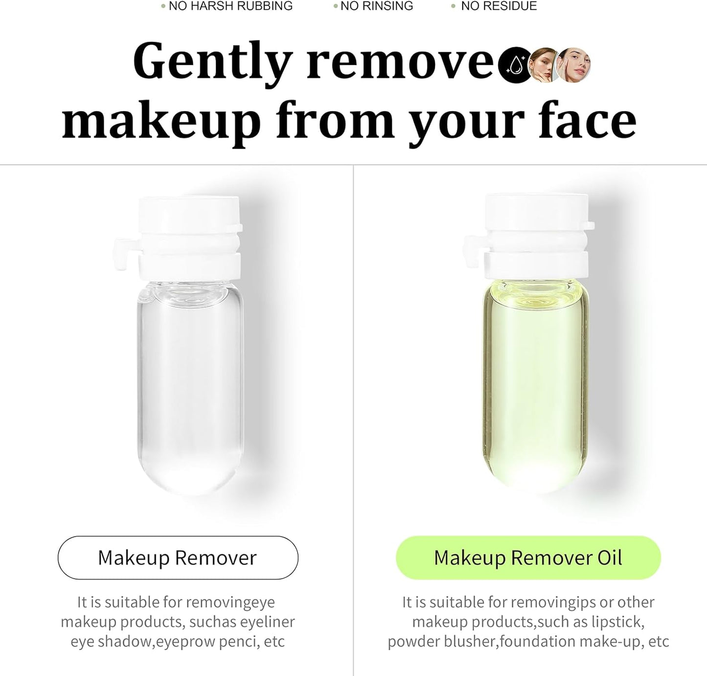 2 in 1 Disposable Makeup Remover Set, Portable Mini Liquid Remover Oil serum 10 Pieces, Includes 20 Remover Cottons, Natural Deep Cleanser for Face, Portable Skincare Facial Oil