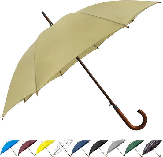 SoulRain 48" Large Umbrella –Windproof Stick Umbrellas for Rain, Automatic Open, Vintage Cane big Umbrella with Classic Wooden Handle,Open for 2 Persons adult,for Women & Men(Beige)