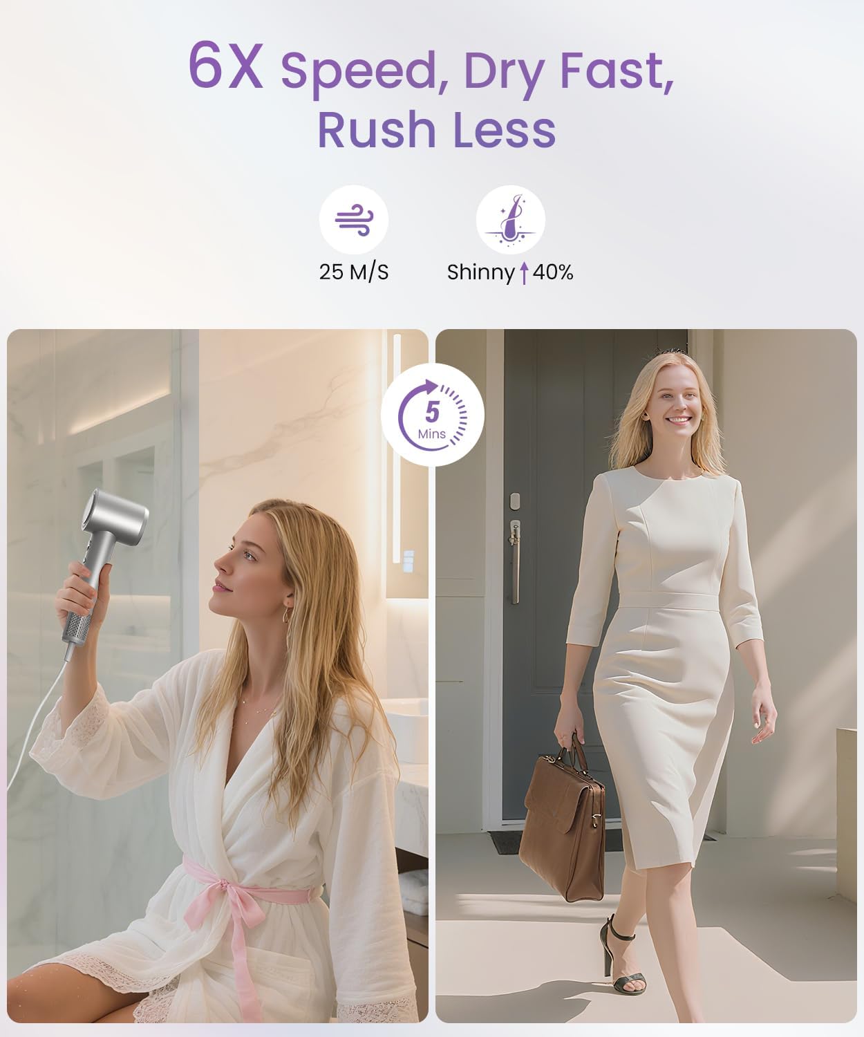 Hair Dryer Blow Dryer with Diffuser Nozzle, Fast Drying, 200 Million Negative Ionic for Hair Care, No Heat Damage, Low Noise Quiet, Durable Compact Lightweight Hairdryer for Women Home Travel