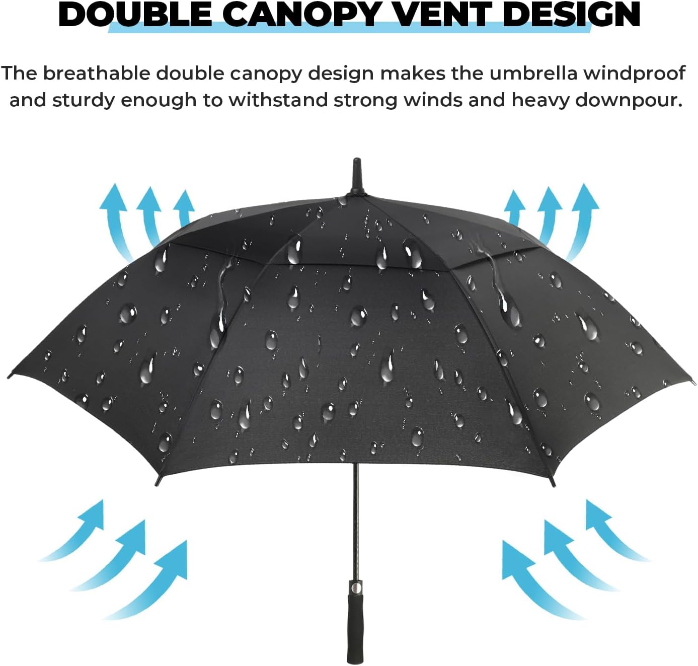 Automatic Open Golf Umbrella, 54/62/68/72 inch Extra Large Oversize Double Canopy Vented Stick Umbrellas, Windproof Waterproof Umbrella for Men And Women