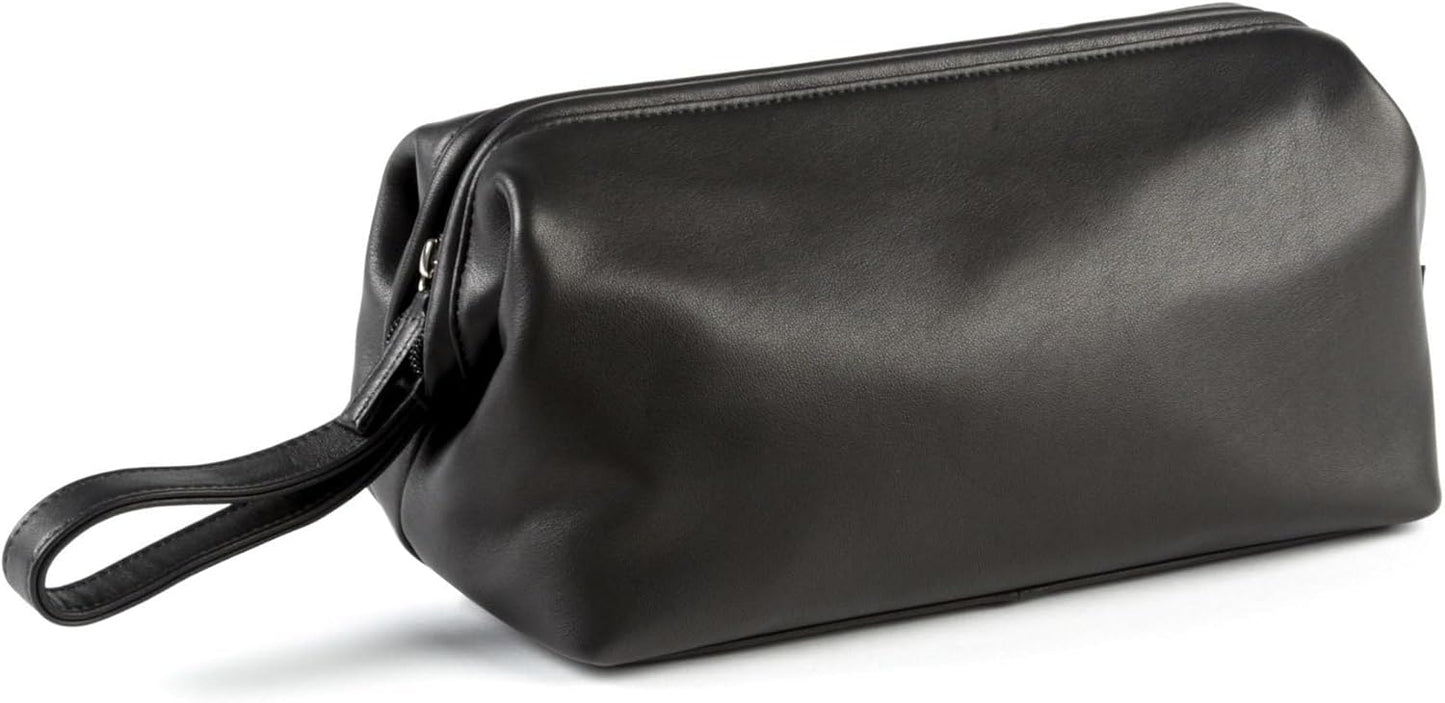 Leatherology Black Onyx Framed Toiletry Bag - Wide-mouth zippered opening, interior and exterior zippered compartments, compact and functional