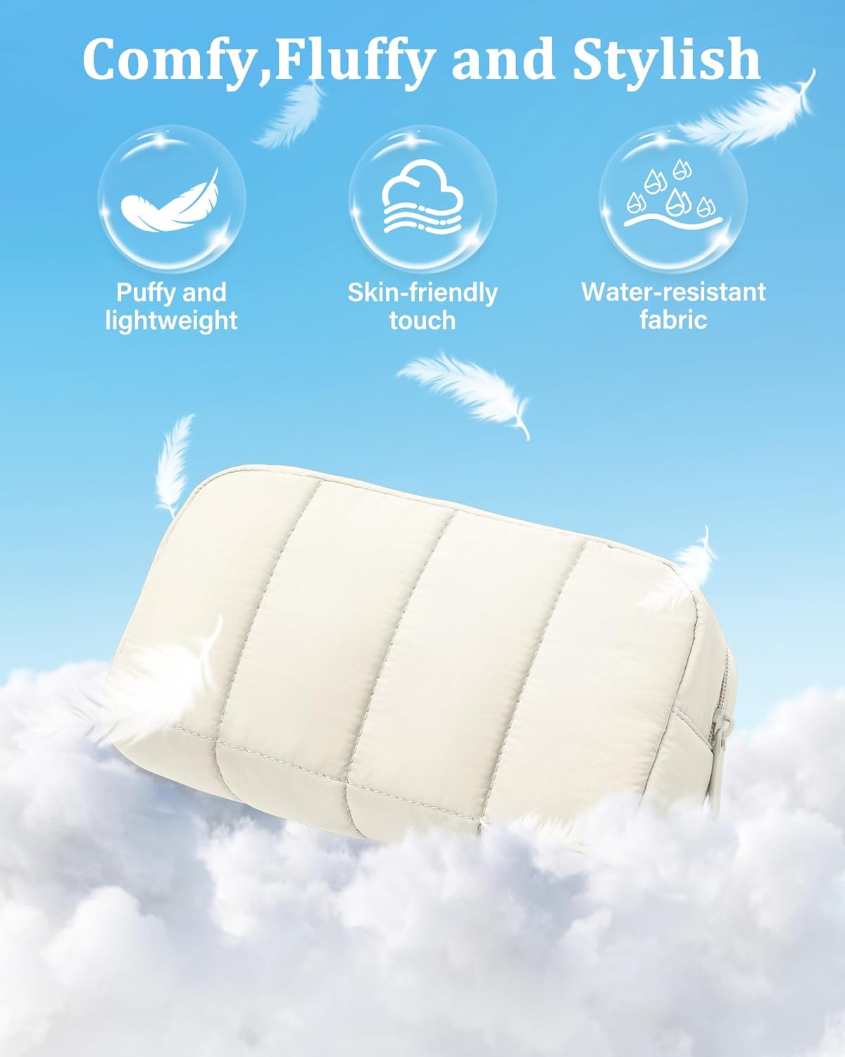 oscaurt 2 Pcs Makeup Bag Travel Toiletry Bag for Women Puffy Padded Cosmetic Pouch Purse Wide-open Makeup Organizer Case Travel Essentials