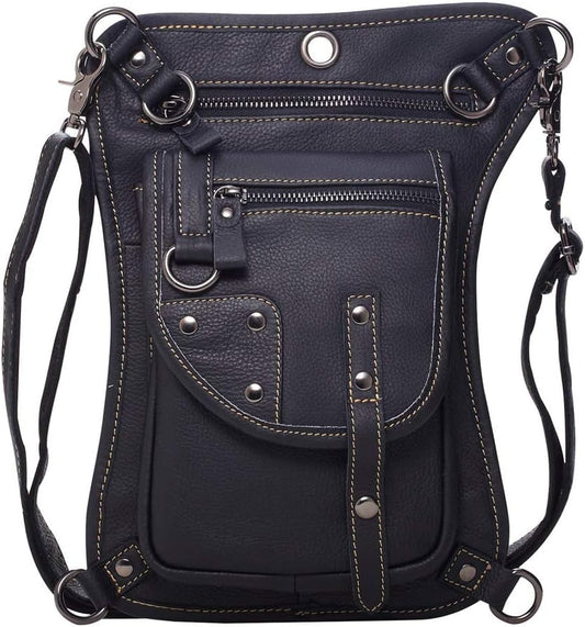 Leather Waist Pack Drop Leg Bag for Men Women Belt Bumbag Multi-Purpose Motorcycle Bike Outdoor Sports Tactical Cycling Riding Hiking Camping Pouch