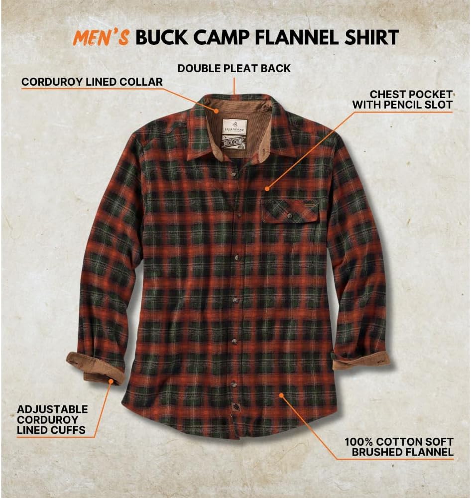 Legendary Whitetails Men's Flannel Shirt Long Sleeve Button Down 100% Cotton