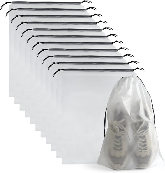 12 Pcs Shoe Bags for Travel，PLULON Clear Drawstring Travel Shoe Bags for Packing Waterproof Dustproof Shoes Organizer Pouch Travel Accessories Shoe Storage Bag for Women Men Portable Travel Essentials