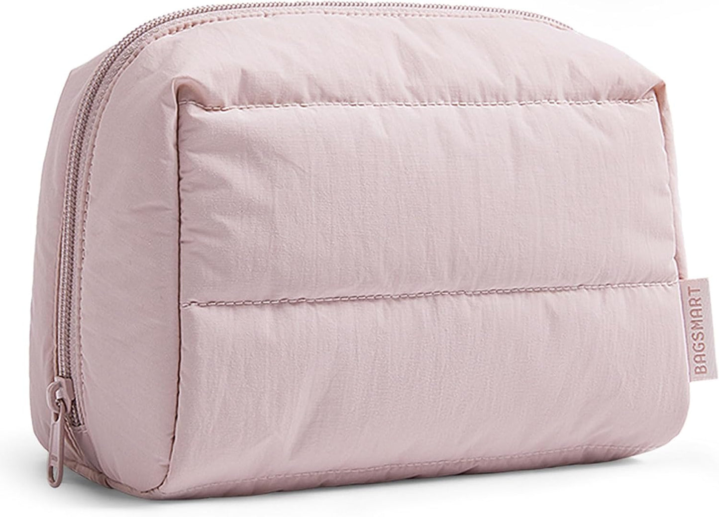 BAGSMART Puffy Makeup Bag, Wide Opening Cosmetic Bag Compact & Spacious, Water-Resistant Travel Organizer Pouches for Women (Baby Pink)