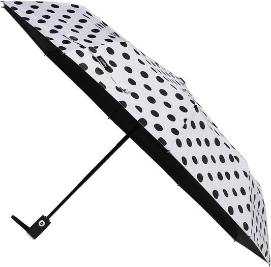 Agaric Cute Polka Dots Large Travel Umbrella for Rain & Sun, 46” UV Protection Auto Open Close Waterproof Folding Umbrella Windproof Compact Umbrella