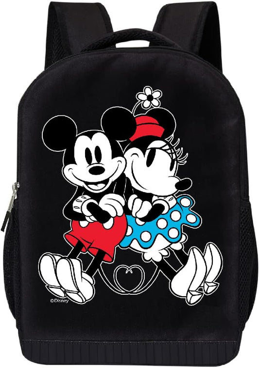Disney Minnie Mouse Black Backpack for Women and Kids - 17 Inch Air Mesh Padded Womens Knapsack for School and Travel (Mickey-Minnie)