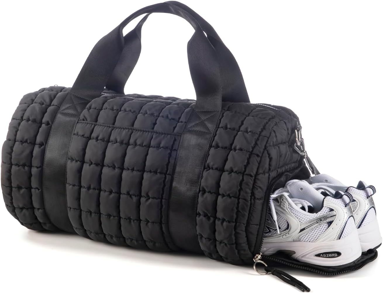 Quilted Duffel Gym Bag for Men and Women Carry On Travel Sport Weekender Bag, Black