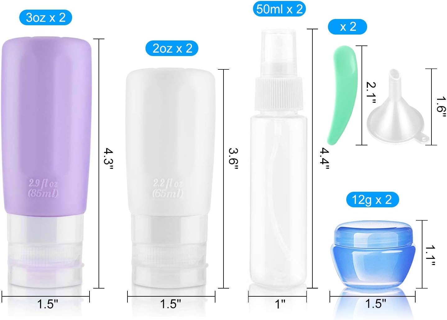 Travel Bottles Kit, TSA Approved Leak Proof Portable Toiletry Containers Set, Clear PET Flight Size Cosmetic Containers for Lotion, Shampoo, Conditioner Bottles with Toiletry Bag（Multiple colors）