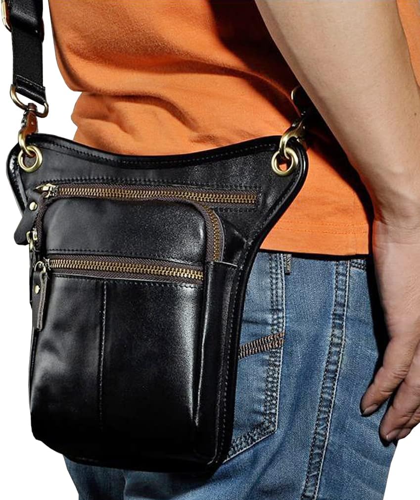Leather Waist Pack Drop Leg Bag for Men Women Belt Bumbag Multi-Purpose Motorcycle Bike Outdoor Sports Tactical Cycling Riding Hiking Camping Pouch