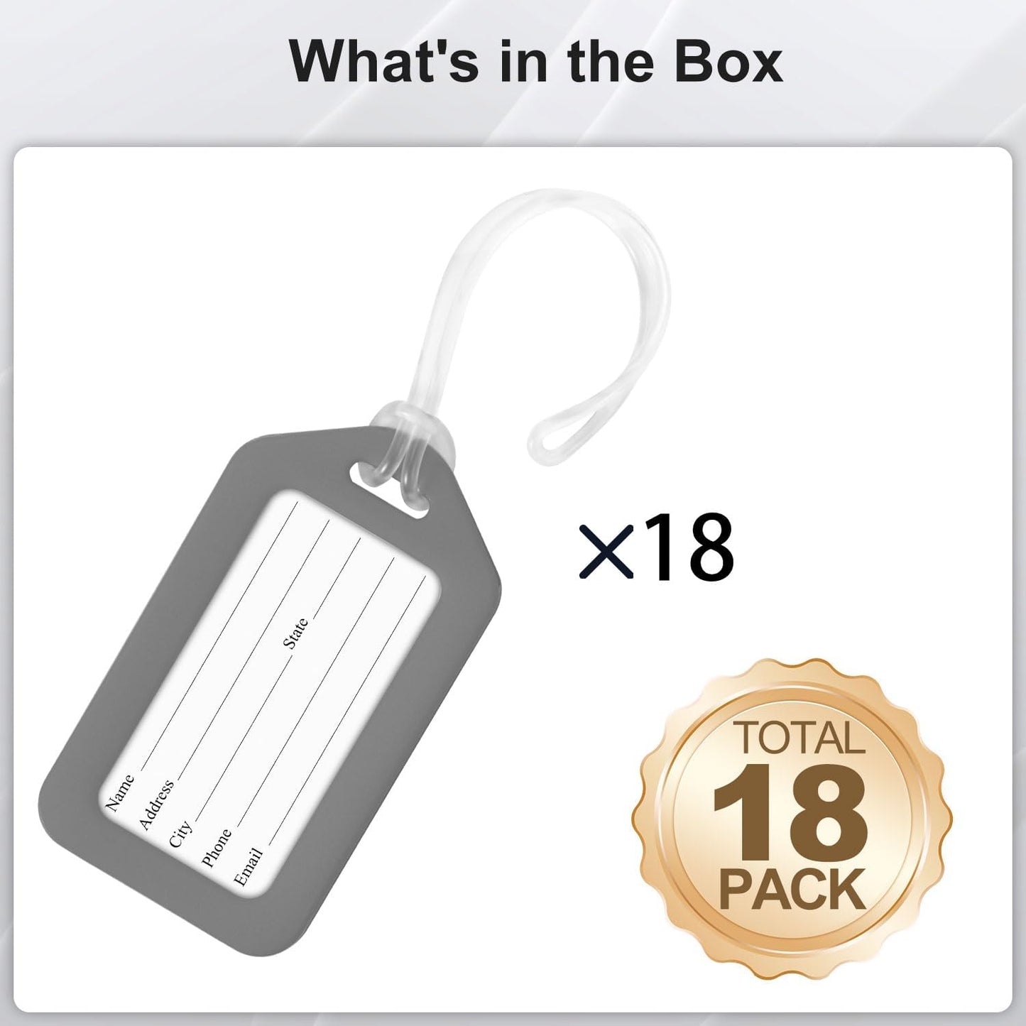 18 Pack Luggage Tag Bright Luggage Tags for Suitcases Bag Tags Name Tags for Kids Travel Accessories Must Haves by Sodsay (Grey)