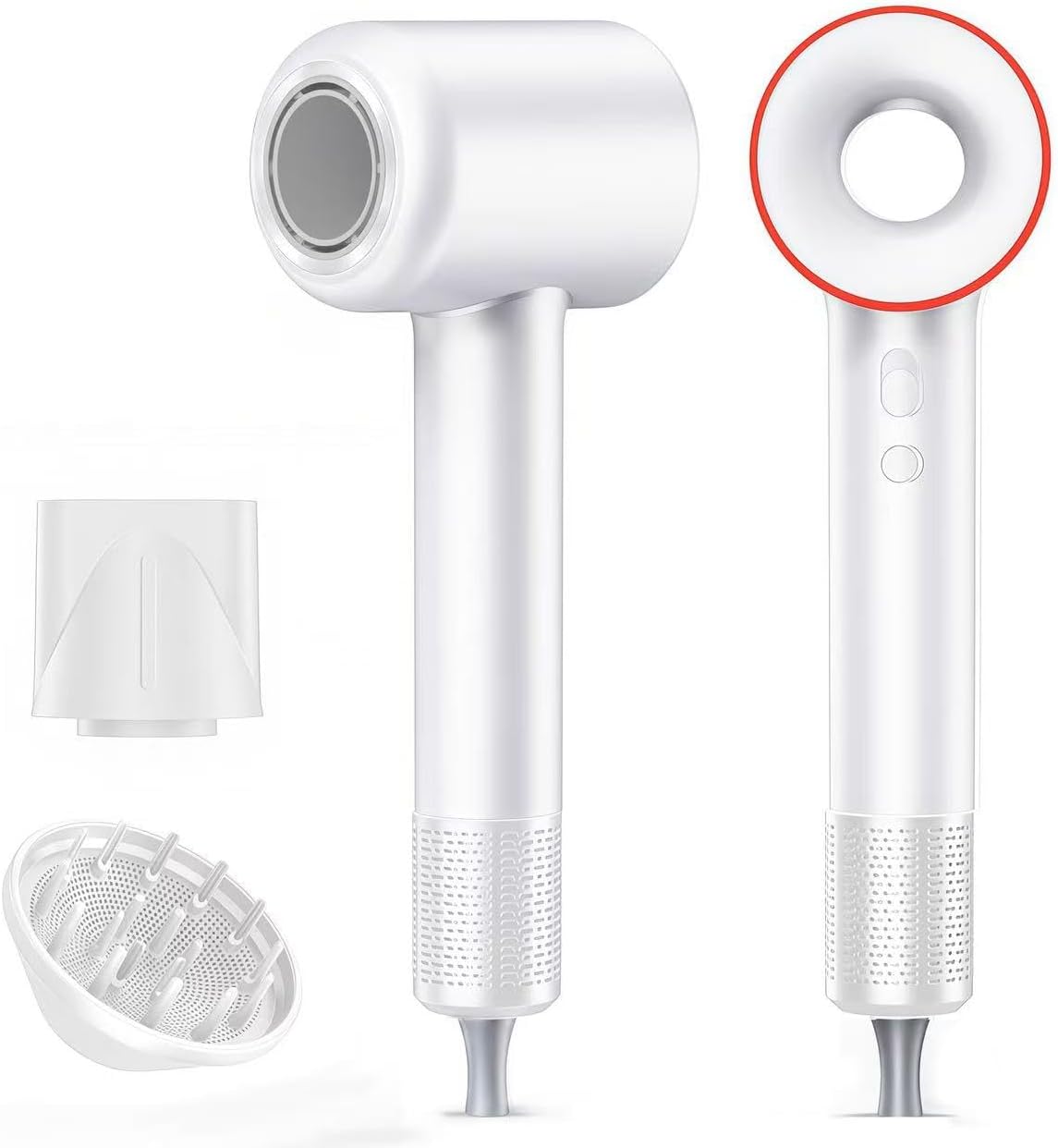 High Speed Hair Dryer,200 Millions Negative Ionic Blow Dryer,Powerful 1500W Fast Drying Low Noise Blow Dryer,Temperature-Control Hairdryer with Diffuser & Nozzle (White)