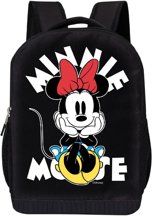 Disney Minnie Mouse Black Backpack for Women and Kids - 17 Inch Air Mesh Padded Womens Knapsack for School and Travel (Black-Yellow)