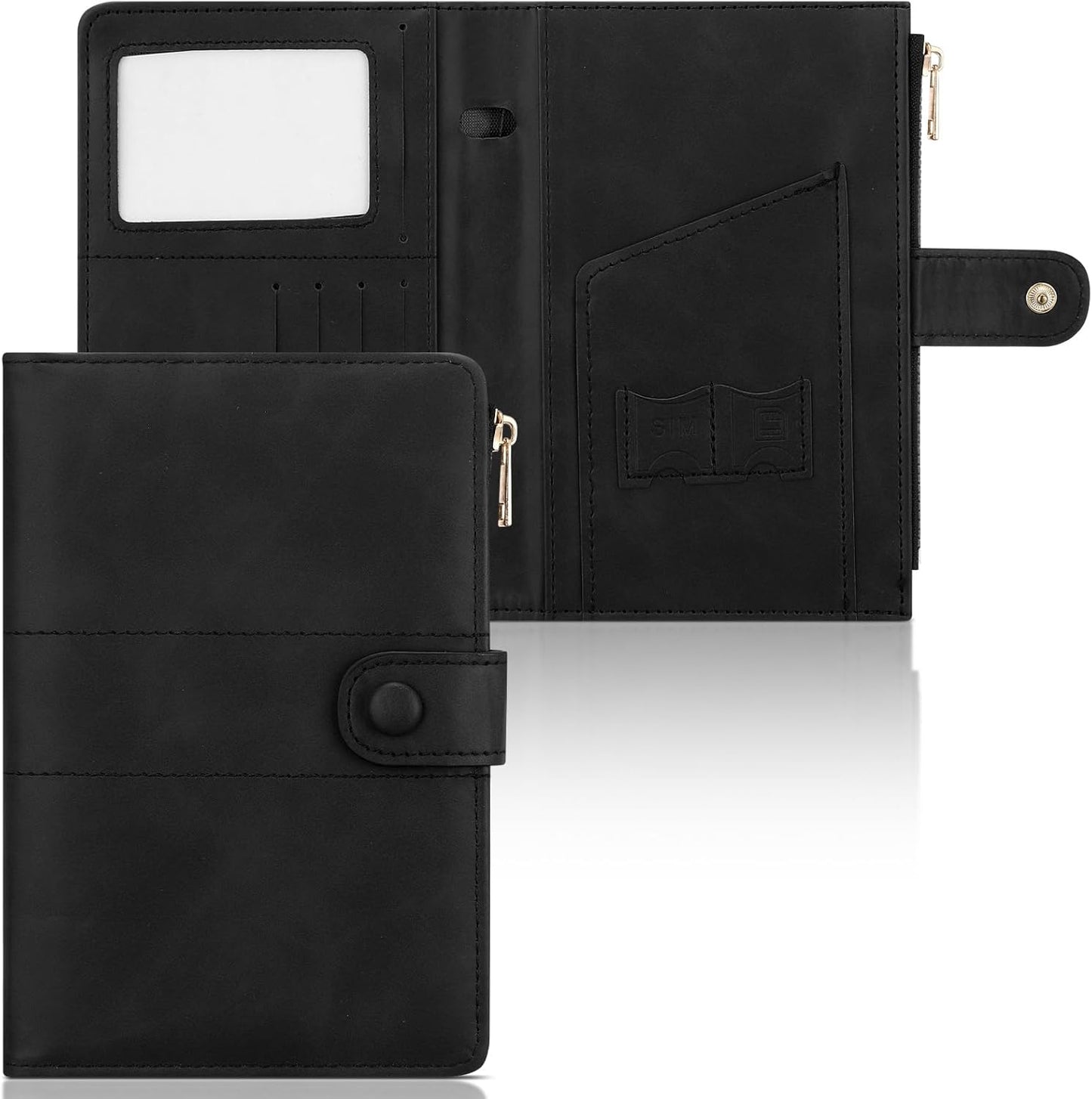 Leather Passport Holder for Travel, RFID Passport Wallet for Men, Passport Covers with Zipper Pocket, Travel Wallets Essentials Aesthetic Cute Passport Sleeve for Women(Black)