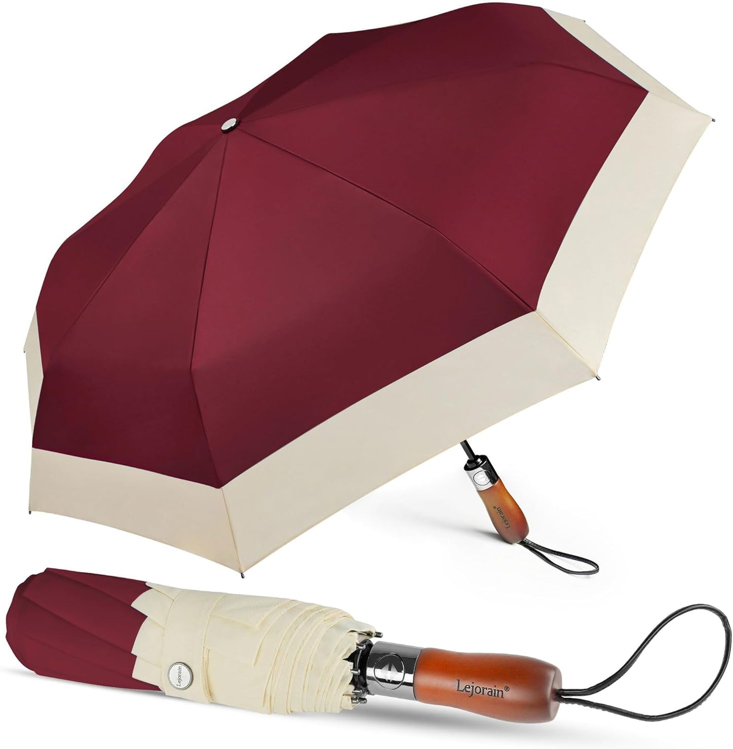 Lejorain Compact Golf Umbrella Large - 54inch Travel Big Portable Automatic Folding Umbrella Windproof for Men Heavy Duty 210T Dupont Teflon Coated Umbrella for Rain