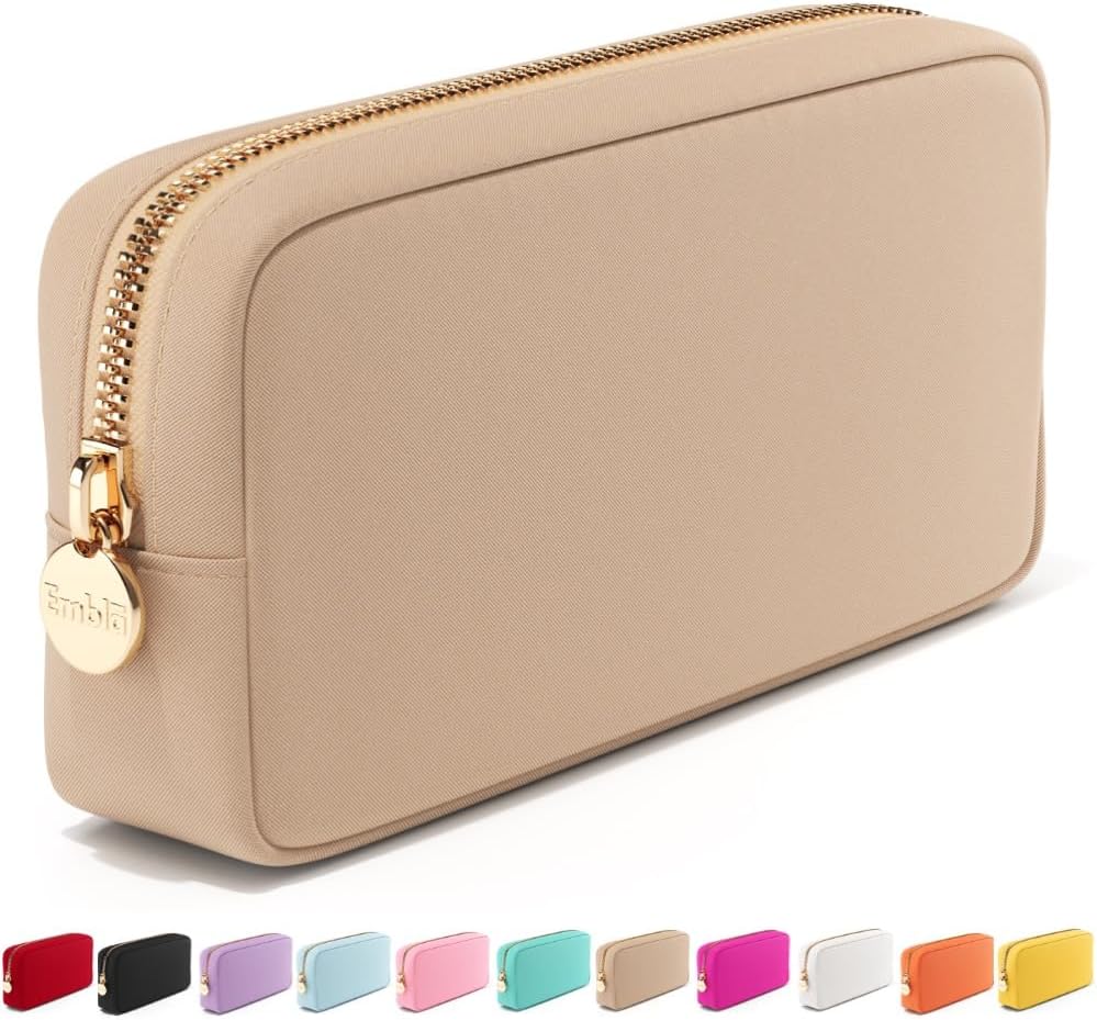 Makeup Bag Travel Cosmetics Pouch and Toiletry Bag, Nylon Zipper Pouch Purse, Cute Make Up Organizer Storage Tote for Women Girls, Waterproof Travel Skincare Case, Small Makeup Bags, Sand