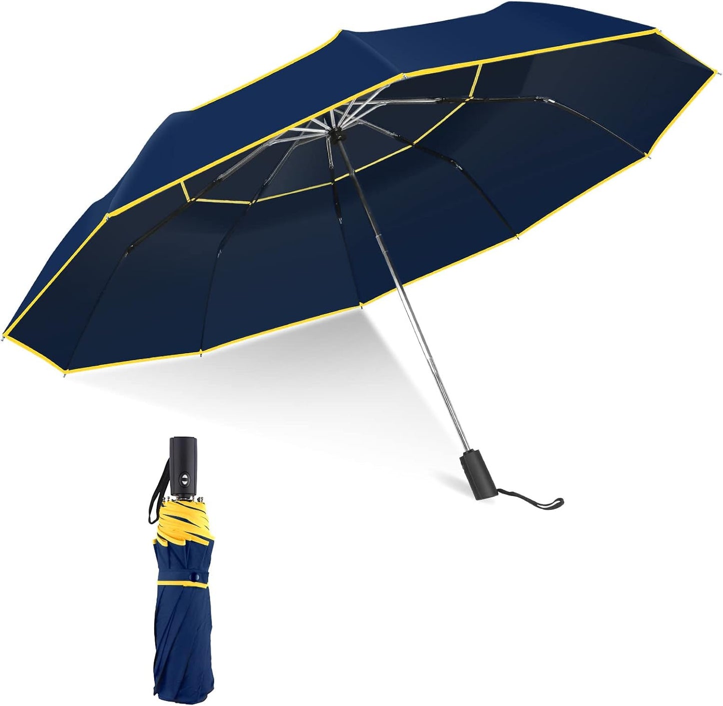 Kalolary 62 Inch Automatic Golf Umbrella - Extra Large Folding, Windproof, Compact, Double Canopy, Travel Folding, Oversize Rain Umbrella for Home Family Use