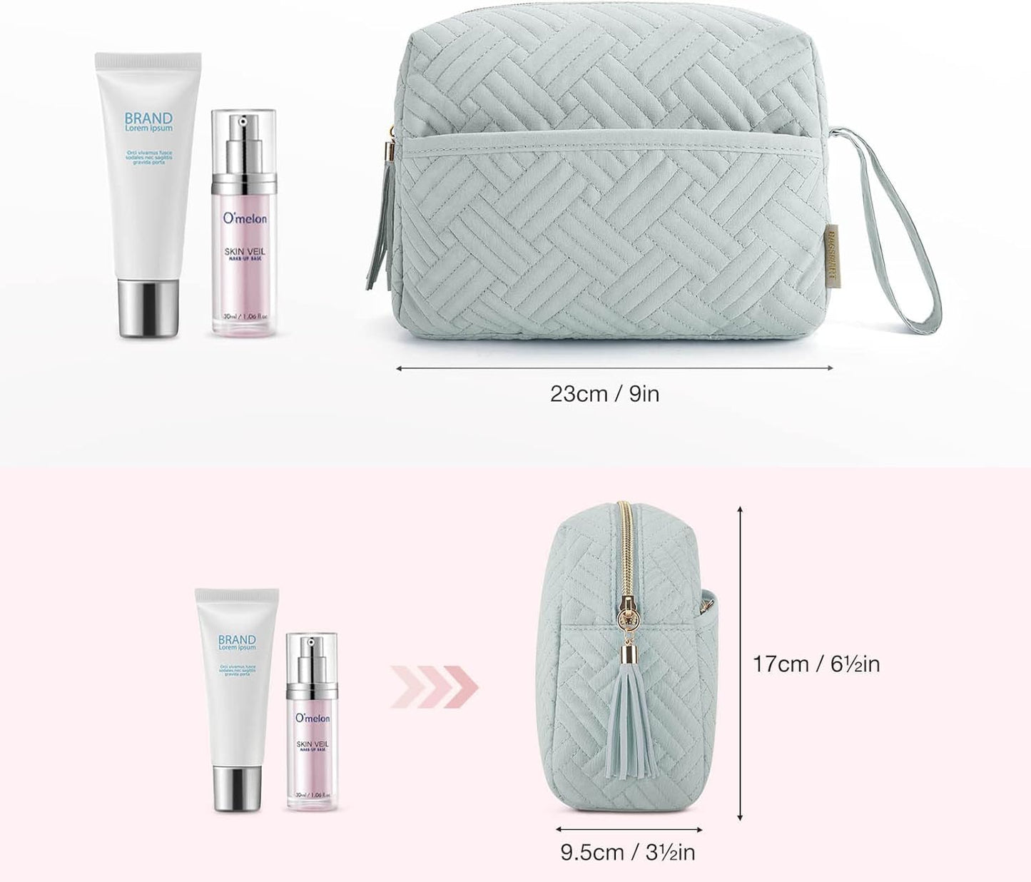 BAGSMART Makeup Bag, Cosmetic Bag for Purse,Travel Make Up Pouch,Water-resistant Toiletry Bag Elegant Roomy, Makeup Accessories Organizer, Light Blue