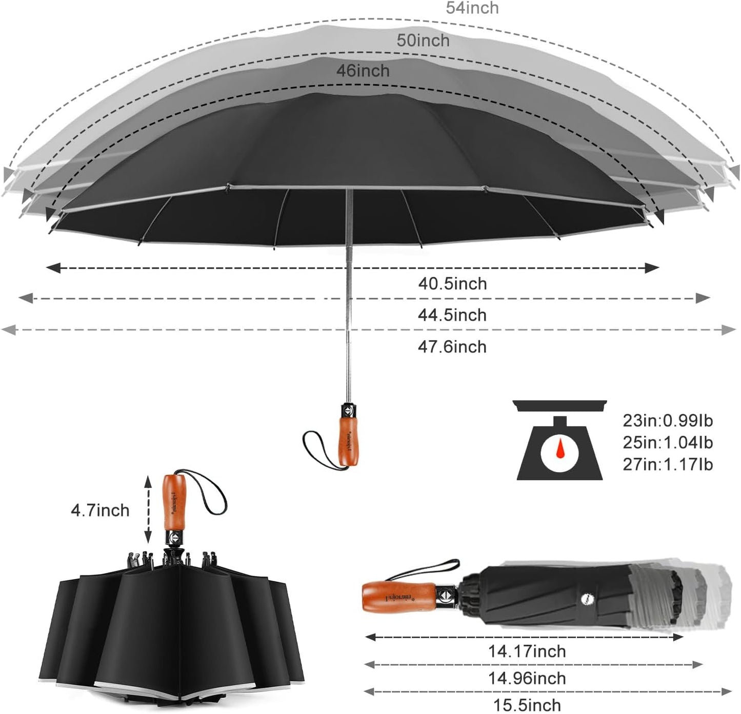 Lejorain Golf Large Inverted Umbrella - Black Big Windproof Heavy Duty Upside Down 46/50/54 Inch Compact Reverse Car Automatic Folding Reflective Umbrella