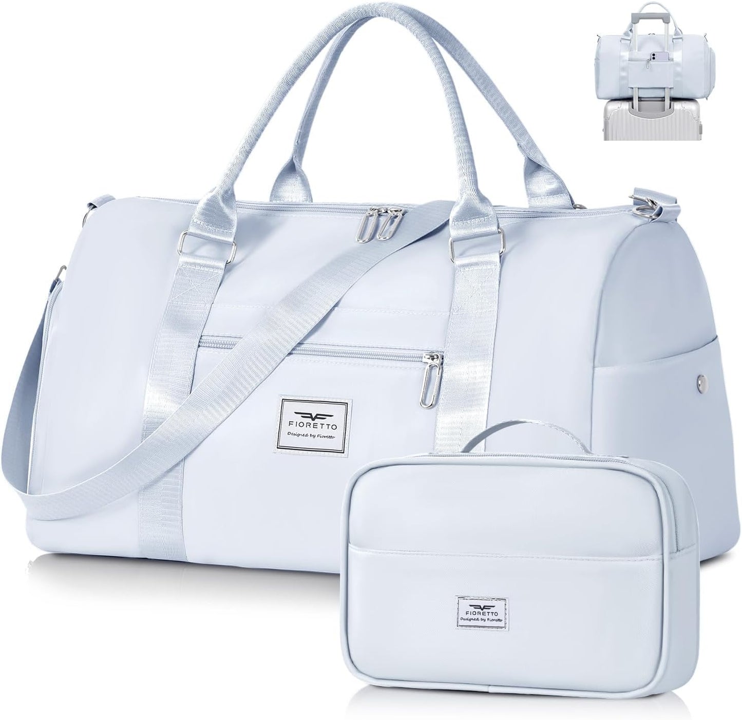 FIORETTO Womens Gym Tote Duffle Bag with Toiletry Bag, Sports Duffel Overnight Hospital Workout Carry on Bag for Girls with Wet Pocket & Shoe Compartment, Ideal for Travel, Swimming, Dance Grey